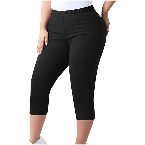Damen Übergrössen Stoffhosen Leggings Gemütliche Leggings Stumpfhosen sportlich Wadenlang Natürliche Taille Einfach Elastischer Bund Bequem Po-Lifting Bauchkontrolle Yoga Alltagstauglich Schwarz Rosa Image