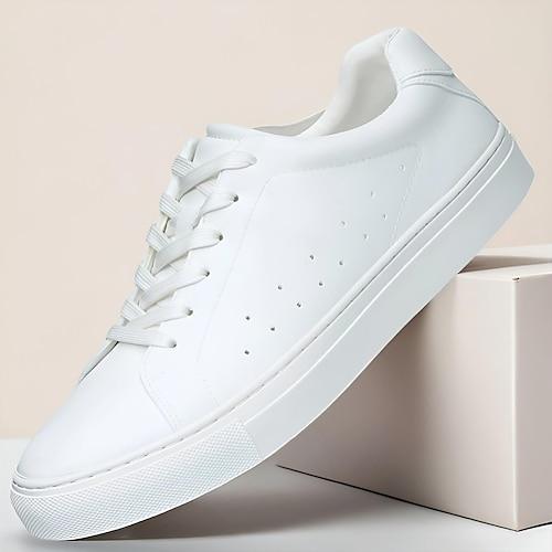 Herren Sneaker Spaziergang Lässig Leder Italienisches Vollnarbenleder Rutschfest Schnürung Weiß Sommer Frühling