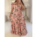 Damen Weiß Rosa Rote Sommer Maxikleid A Linie Kleid Halbformelle Kleider Outdoor Urlaub Normale Passform Blumen Rollkragen