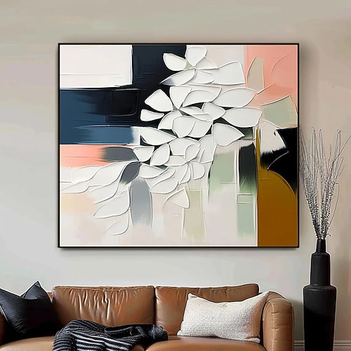 handgemachtes Ölgemälde auf Leinwand, Wandkunst, Dekoration, modernes abstraktes Öl, 3D-Messerblumen für Wohnzimmer, Wohnkultur, gerolltes, rahmenloses, ungedehntes Gemälde Image