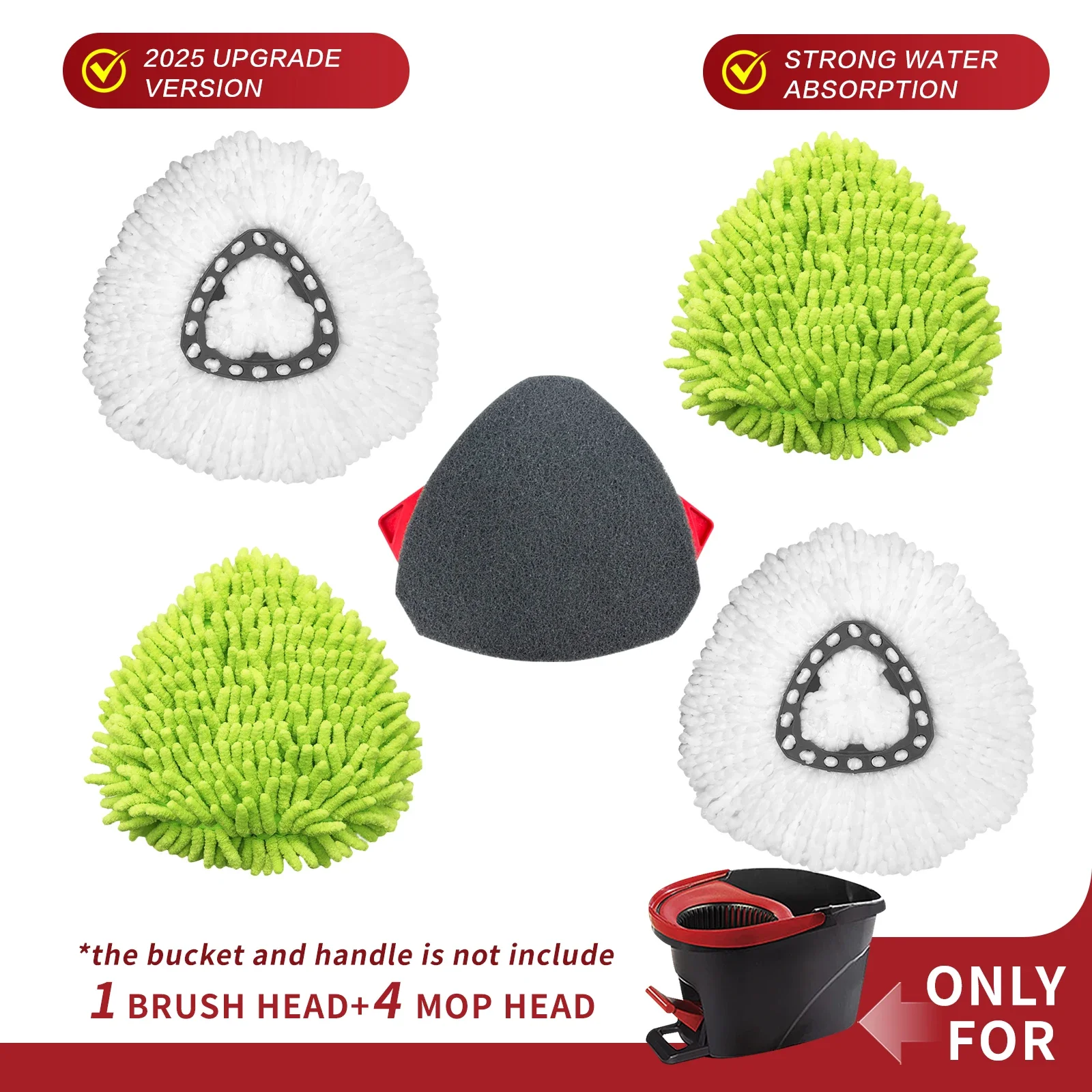 Home Times Reinigungsset, Schleudermoppkopf mit Bodenschrubber und Chenille-Staubwedel für O Cedar Spin Mop, 4 Stück Ersatz-Spin Mop Re Image