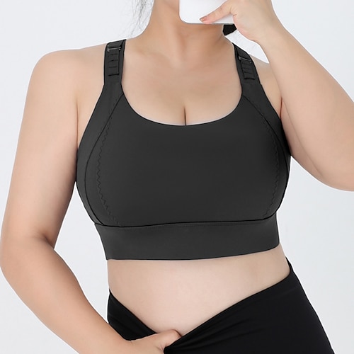 Damen Yoga-BH Panzer Pilates-BH Unterwäsche Hohe Wirkung Hohe Stützen Atmungsaktiv Bürgellos Gefüttert Einfarbig Sport Sportkleidung Schwarz Rosa Fitnessstudio Pilates Laufen Image