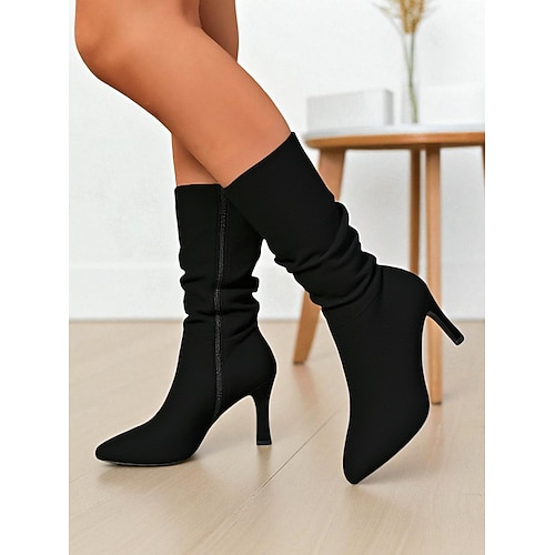 Kniehohe Stiefel aus braunem Wildleder für Damen – spitze Stiefel mit Stilettoabsatz und Reißverschluss für Herbstoutfits, Partys und Abendgarderobe Image