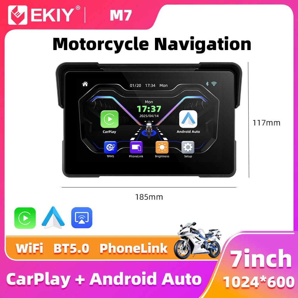EKIY 7,0 Zoll Wireless CarPlay Moto Android Auto Tragbare Digitale Motorrad Armaturenbrett GPS Navigation Display Bildschirm Monitor Image