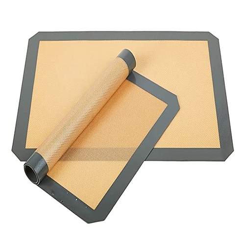 2er-Pack antihaftbeschichtete, wiederverwendbare Silikon-Backmatten, hitzebeständige Ofenauskleidung aus Fiberglas, lebensmittelechte Silikon-Gebäckmatte zum Backen von Brot, Keksen, Macarons und zum Image