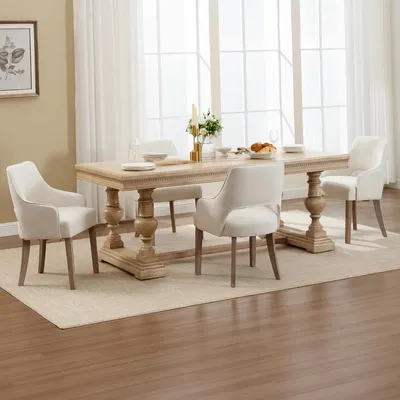 Linen Dining Chairs Set of 4 Upholstered Accent Chairs Side Chair with Wood Legs for Living Room/Dining Room/Bedroom/Restaurant,