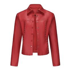 Damen Kunstlederjacke Bequem Knöpfe Mode Streetstyle Einfach Outdoor Alltagstauglich Regulär Umlegekragen Normale Passform Langarm Oberbekleidung Schwarz Rote Kamel Frühling Herbst
