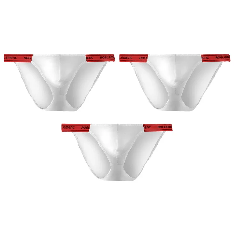 3 Stück Herrenunterwäsche, einfarbig, dehnbar, eng, sexy, niedrige Taille, Eisseide, Tanga, Fitnessübung, bequeme Dreiecksshorts Image
