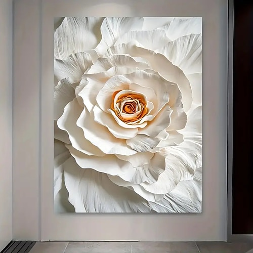 moderne florale Leinwandkunst, rahmenlose Wanddekoration für Wohnzimmer und Schlafzimmer, elegante weiße Blumenplakate Image