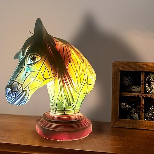 Schreibtischlampe aus Kunstharz, Tierserie, simulierte Buntglas-Dekor-Tischlampe, Vintage-Nachttischlampe, 15 cm/5,9 Zoll