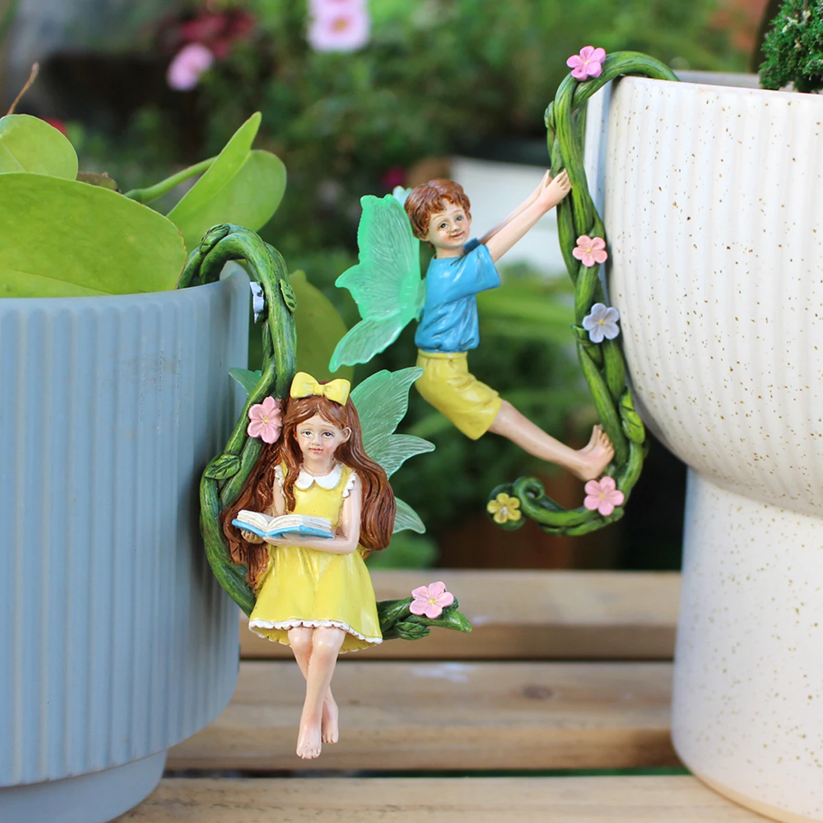 2 Stück Paar Kletterrebe Blumenfee Anhänger, Valentinstag Gartenzaun Blumentopf Balkon Topfkante Dekoration