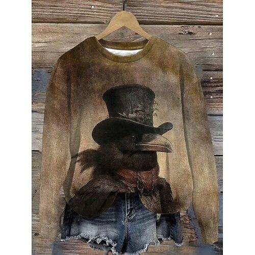 Damen Pullover Sweatshirt Grafik Tiermotiv Abstrakt Mode Lässig Langarm Rundhalsausschnitt Rundhals Normale Oberteile Straße Alltagskleidung Lässig Druck Blau Grün Khaki Herbst Winter