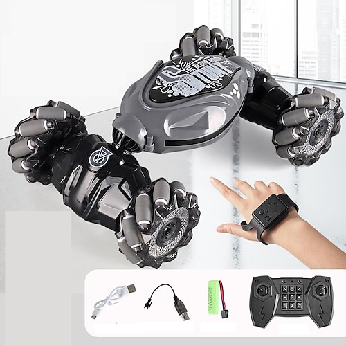 Neuestes 4WD-Fernbedienungs-Stuntauto im Maßstab 1:14, 2,4 g kabelloses RC-Driftauto, LED-Leuchten, Uhr, Gestensensor, rotierendes Kinderspielzeug, Geschenk