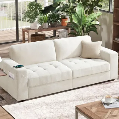 89" Sofa for Living Room, Modern Comfy Sofa with Medium Firm Seat Cushion, Removable Cover,Wide Armrest,USB/Type-C Port,Chenill