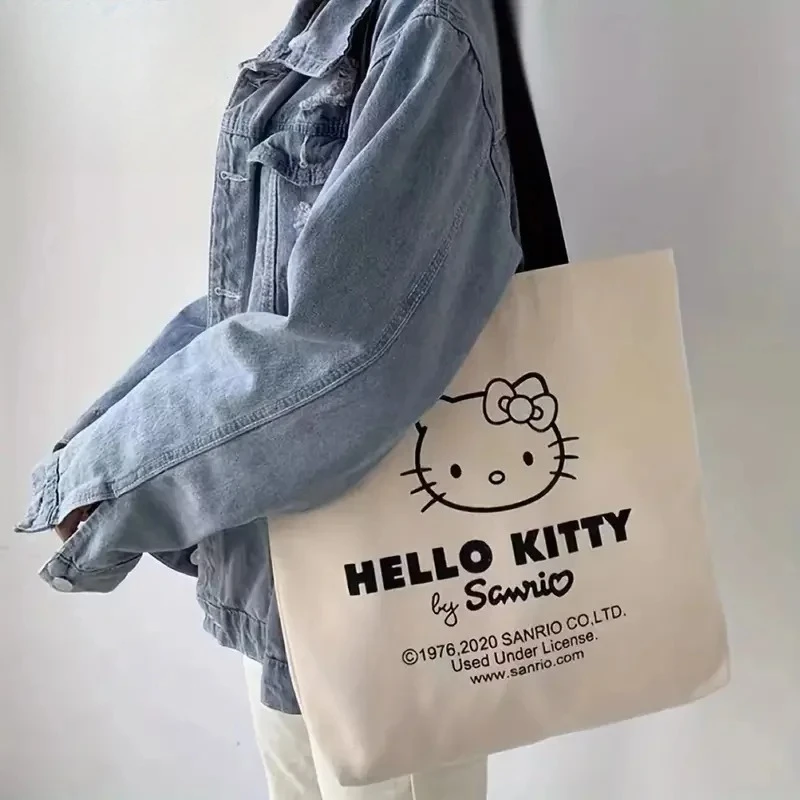 Neue Hallo Kitty Leinwand Handtasche Schulter Tasche Mädchen Nette Große Kapazität Lagerung Tasche Mode Tote Einkaufstasche Mädchen Weihnachten Geschenk