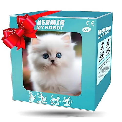 Roboter Katze Meine Realistische Roboterkätzchen Interaktives Kätzchen Spielzeug das geht bellt Schwanz wackelt Plüsch Haustierkatze für Kinder Erwachsene Realistisches Roboter Katzen Spielzeug