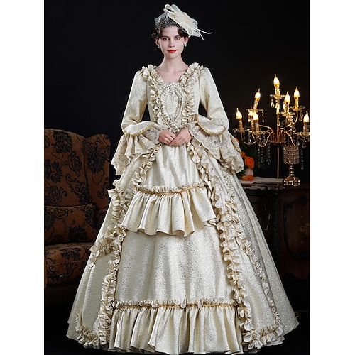 Vintage Rokoko Renaissance Maxi Kleid Normal Ein Hauch Prinzessin Braut Plissiert Gerüscht Prinzessin Rundhals Kostüm Damen Halloween Karneval Maskerade Leistung Party Halloween Erwachsene Ganzjahres Image