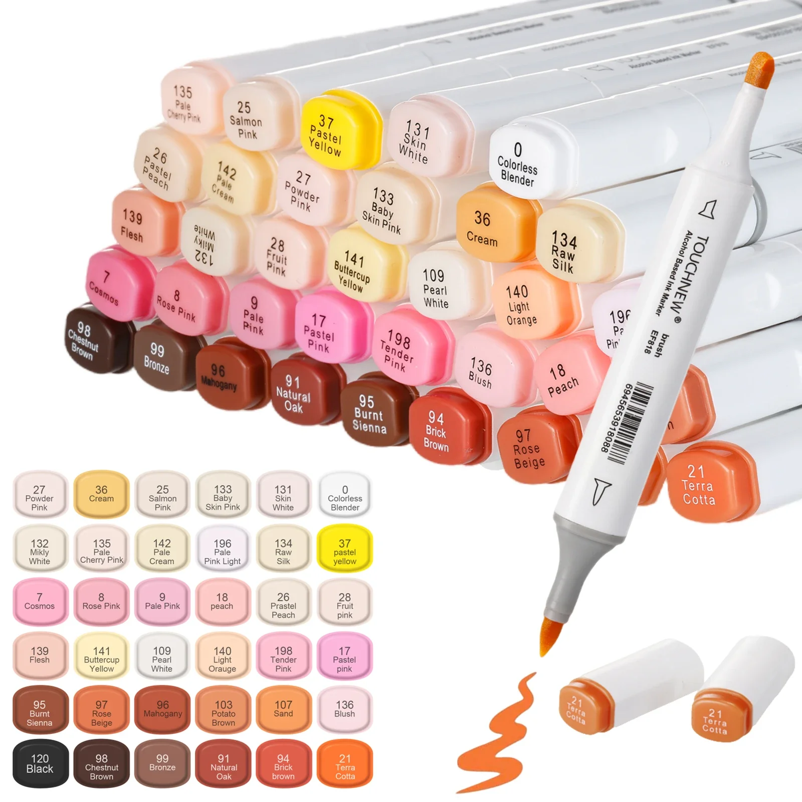24.12.36 Porträt-Farbmarker, hautfarbene Alkoholmarker, Pinselspitze, für Künstler und Erwachsene, zum Ausmalen von Illustrationen – Meißel und Pinsel Image