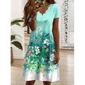 Damen Minikleid T-Shirt-Kleid A Linie Kleid Sommerkleid Elegant Urlaub Lässig Normale Passform Blumen Grafik Kurzarm V Ausschnitt Rosa Blau Purpur Grün Sommer Frühling