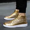 Neue Mode Herren Damen High Top Golden Shiny Stiefel College Studenten High-Cut Silber Skateboard Schuhe Walking Tanzen Turnschuhe