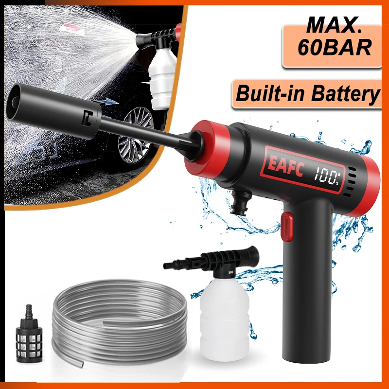 60Bar Cordless Hochdruck Reiniger Auto Waschmaschine Spray Wasser Pistole Mit Gebaut-in Batterie Auto Waschen Druck Reinigung Waschmaschine Image