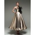 Elegantes A-Linien-Organza-Midi-Kleid ohne Ärmel trägerlos Cocktailkleid mit Schulterblume und Taschen formelles Hochzeitskleid