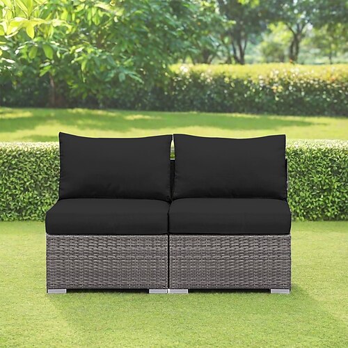 2-teilige wasserdichte Outdoor-Kissenbezüge für Ecksofas, wetterfeste graue PE-Rattan-Sitzgruppen, Outdoor-Zweisitzer, Terrassenmöbel für Balkon, Garten und Pool