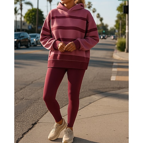 Damen Trainingsanzug Jogginghose Trainingshosen Mit Kapuze Gestreift Kombination Herbst Winter Rosa Aprikose Fitnessstudio Training Laufen Winddicht Langarm Sport Sportkleidung Mikroelastisch Image