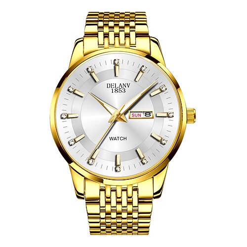 Die neue Edelstahlband große Ziffernblatt modische Herren Business Uhr mit IPX7 Wasserbeständigkeit leuchtendem Kalender und Tagesanzeige Freizeit Quarz Uhr einfache und vielseitige Herren Sport Image