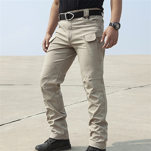 Herren Cargohosen Wanderhosen Regenhose zum Wandern Frühling Herbst Außen Normale Passform Wasserdicht Winddicht Schnelltrocknend Leicht Hosen Reißverschlusstasche Schwarz Grün Camping / Wandern Image
