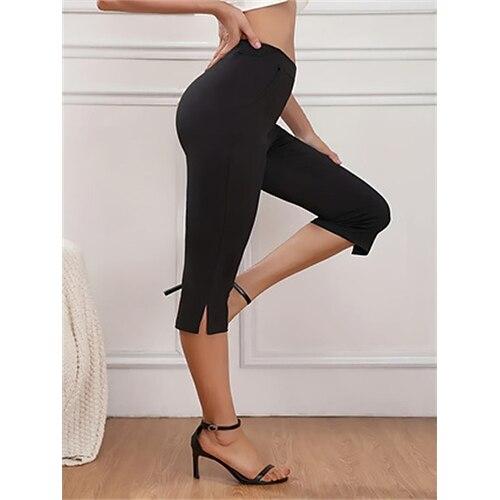 Damen Stoffhosen 3/4 Strumpfhosen Stumpfhosen sportlich Wadenlang Natürliche Taille Einfach Geteilt Bequem Po-Lifting Bauchkontrolle Yoga Alltagstauglich Schwarz Frühling Herbst Schmaler Schnitt