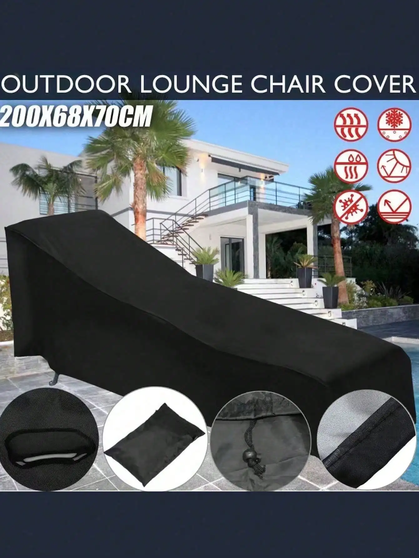 Outdoor Lounge Chair Staubschutz Balkon Garten Schlafstuhl Wasserdichter Sonnenschutz UV-Schutz Abdeckung Gartentisch und Stuhlbezug Stoff Staubdichtes Tuch Image