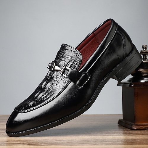 Herren-Loafer aus Kunstleder mit Krokodilmuster in Hellbraun – elegante Slipper mit dekorativem Metallelement für Hochzeiten, Büromeetings und formelle gesellschaftliche Veranstaltungen Image