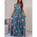 Damen Weiß Rosa Rote Sommer Maxikleid A Linie Kleid Halbformelle Kleider Outdoor Urlaub Normale Passform Blumen Rollkragen