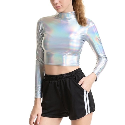 Disco-Tanzkostüme exotische Tanzkleidung Pole Dance Top reine Farbe Damen Performance Training Langarm Polyester Image
