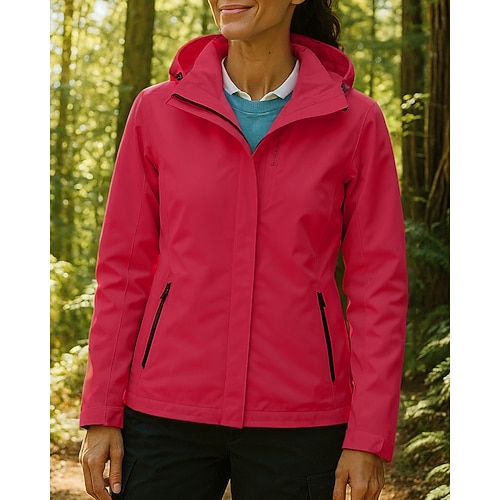 Damen Windjacke Wanderjacke Regenmantel Außen Wasserdicht Winddicht Leicht Wanderoutfits Wanderbekleidung Frühling Herbst Oberteil Camping / Wandern / Höhlenforschung Laufen Schwarz Weiß Rosa Image