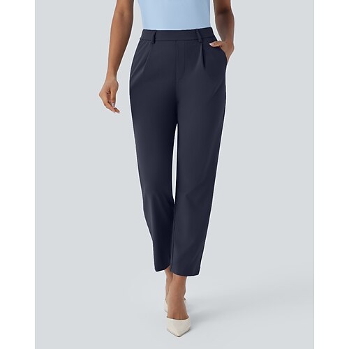 Damen Anzughose Streetwear Lässig Volle Länge Natürliche Taille Einfach Tasche Elastischer Bund Bequem Geschäft Büro Arbeit Grau Schwarz Dunkelmarine Kaffee Herbst Normale Passform