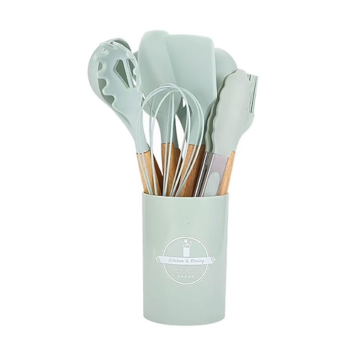 12-teiliges Küchenhelfer-Set aus Silikon, antihaftbeschichtete Kochutensilien inklusive Pfannenwender, Pfannenwender, Zange und Schneebesen, hitzebeständige Kochutensilien aus Silikon zum Backen und Image