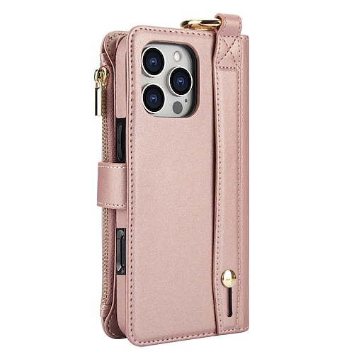 Handy Hülle Handyhüllen Für iPhone 17 Pro Max 17 Air 16 15 14 Pro Max Plus 16e 13 Pro Max Mini Brieftaschenhülle Reisverschluss mit Trageriemen Kartenfach Retro TPU PU-Leder Image