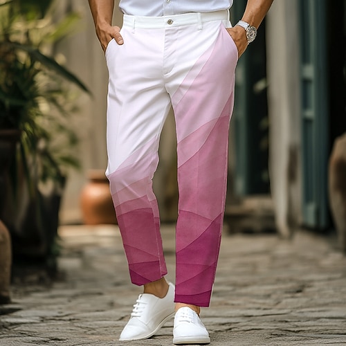 Herren Geometrisch Farbverlauf Anzughose Hose Freizeithose Mittlere Taille Klassicher Stil Urlaub Täglich Ferien Sommer Frühling Herbst 3D-Druck Rosa Blau Orange Image