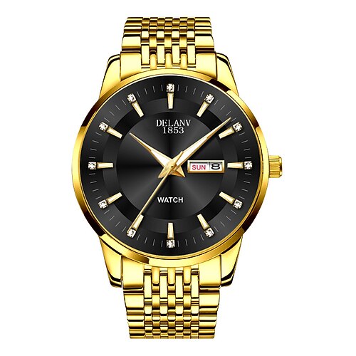 Die neue Edelstahlband große Ziffernblatt modische Herren Business Uhr mit IPX7 Wasserbeständigkeit leuchtendem Kalender und Tagesanzeige Freizeit Quarz Uhr einfache und vielseitige Herren Sport Image