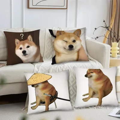 Cheems Shiba Inu Doge Kissenbezug, quadratisches Kissen, Schlafzimmer, Sofa, Freizeit, Komfort, Kissen, Auto, Wohnzimmer, Heimdekoration Image