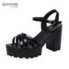 10 cm Kleine Größe 32-43 Elegante Büro Damen Helle Leder Sandalen Block High Heels Schuhe 2025 Sommer Dicke Plattform Sandalen