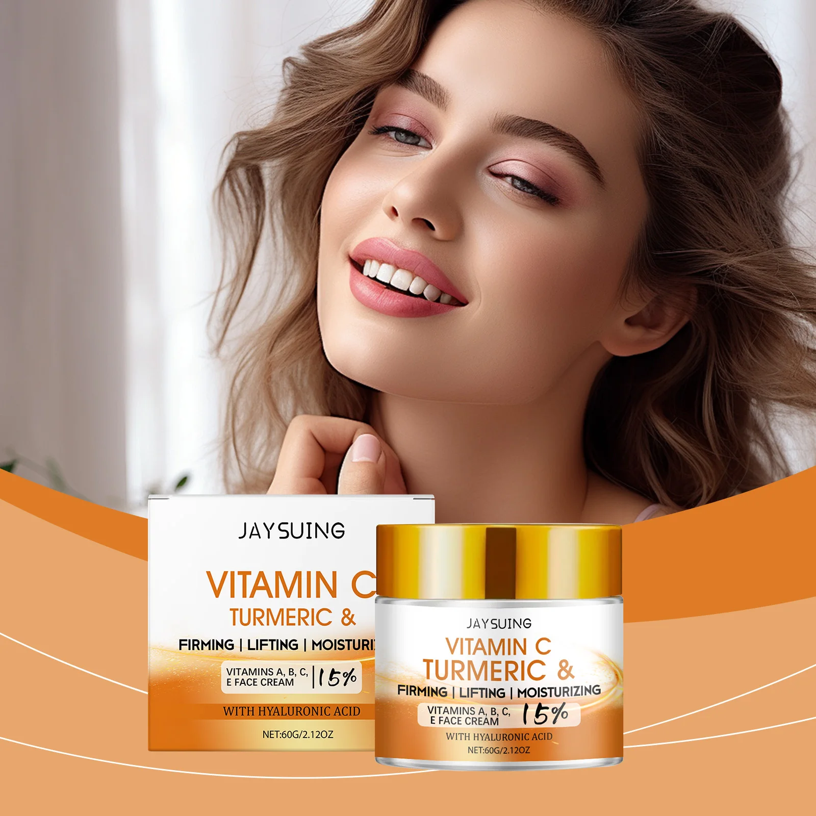 Kurkuma-Gesichtscreme, 15 % Vitamin C, Anti-Aging, straffend, straffend, reparierend, Hautbekämpfung, Akne, aufhellende Hyaluronsäure-Feuchtigkeitscreme Image