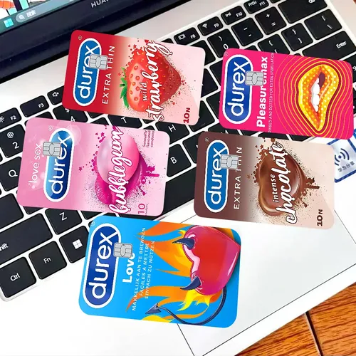 Sexy Kondom Marke D-Durexes Anime verbringen oder sparen lustige Shell On Off ultradünn kein Verblassen Aufkleber Haut Cover Film für Debit-Kredit