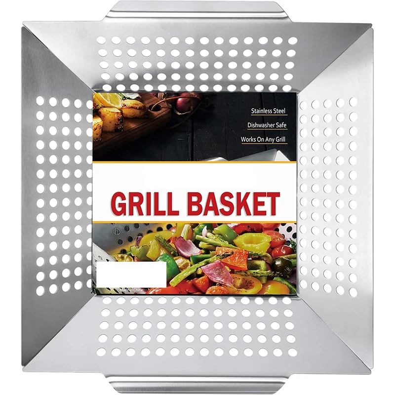 LMETJMA Camiping Grillkorb Edelstahl Grillkorb Heavy Duty Gemüsegrillkorb Veggie Grillpfanne JT517 Image