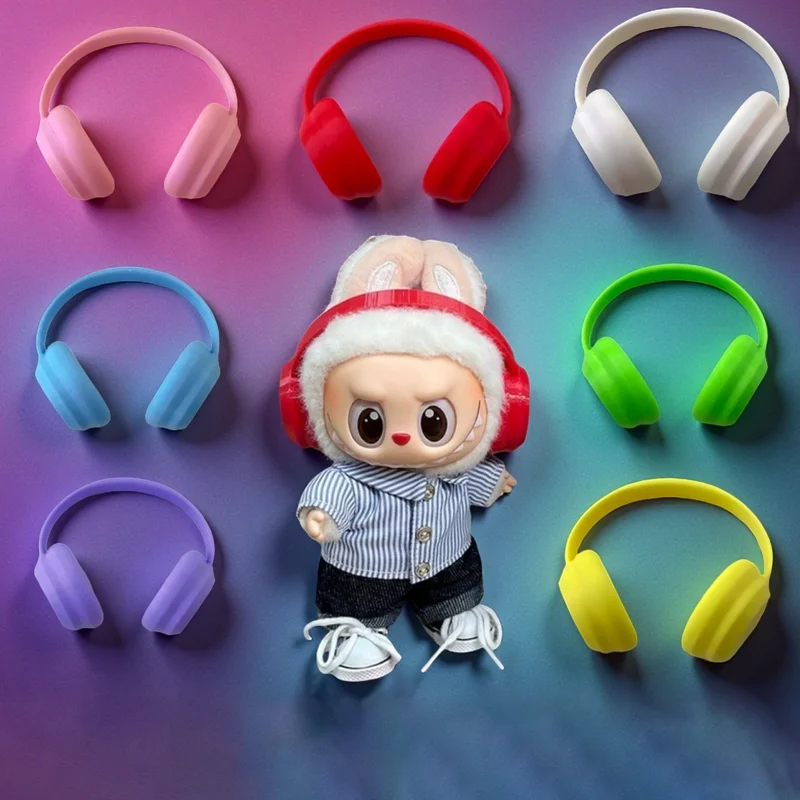 17 cm Labubu Mode Kopfhörer Zubehör 10 cm Baumwolle Puppe Kopfhörer Macaron Farbe Puppe Kopfhörer Spielzeug DIY Puppen Zubehör Image