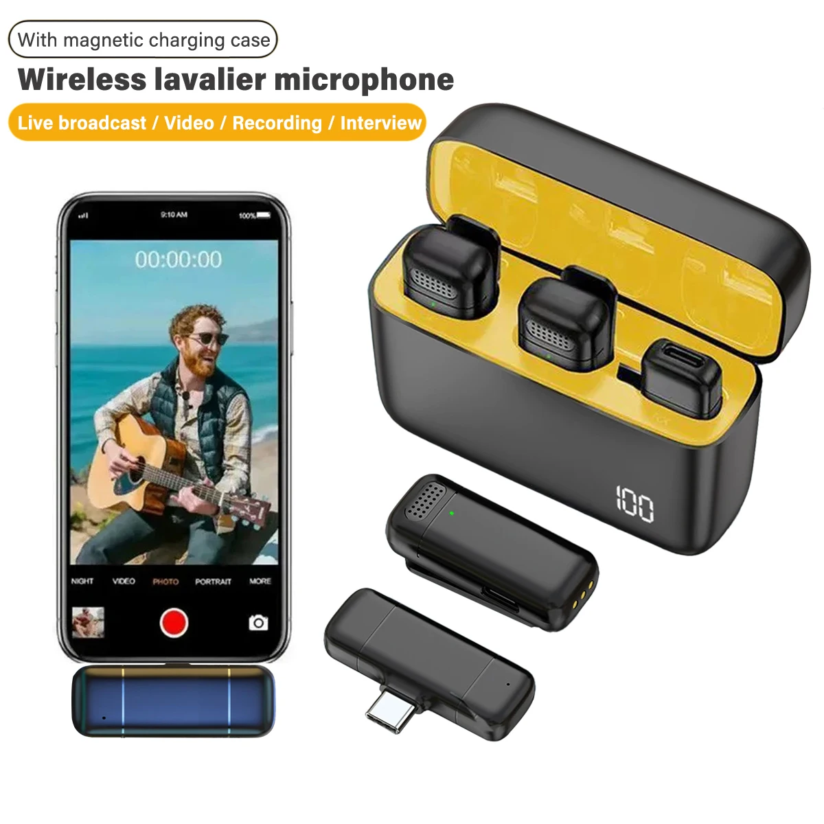 K6 Lavalier-Mikrofon mit Digitalanzeige, Ladeetui für Typ C/iPhone, Aufnahme von professionellem Videoaufzeichnungs-Ansteckmikrofon Image