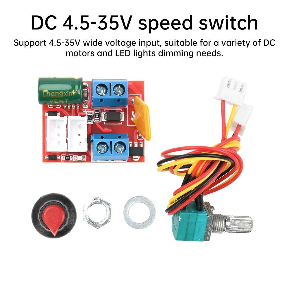 Mini-PWM-Motordrehzahlregler, DC 4,5–35 V, 5 A, 90 W, ultrakleiner LED-Dimmer, verstellbares PWM-Antriebsmodul Image
