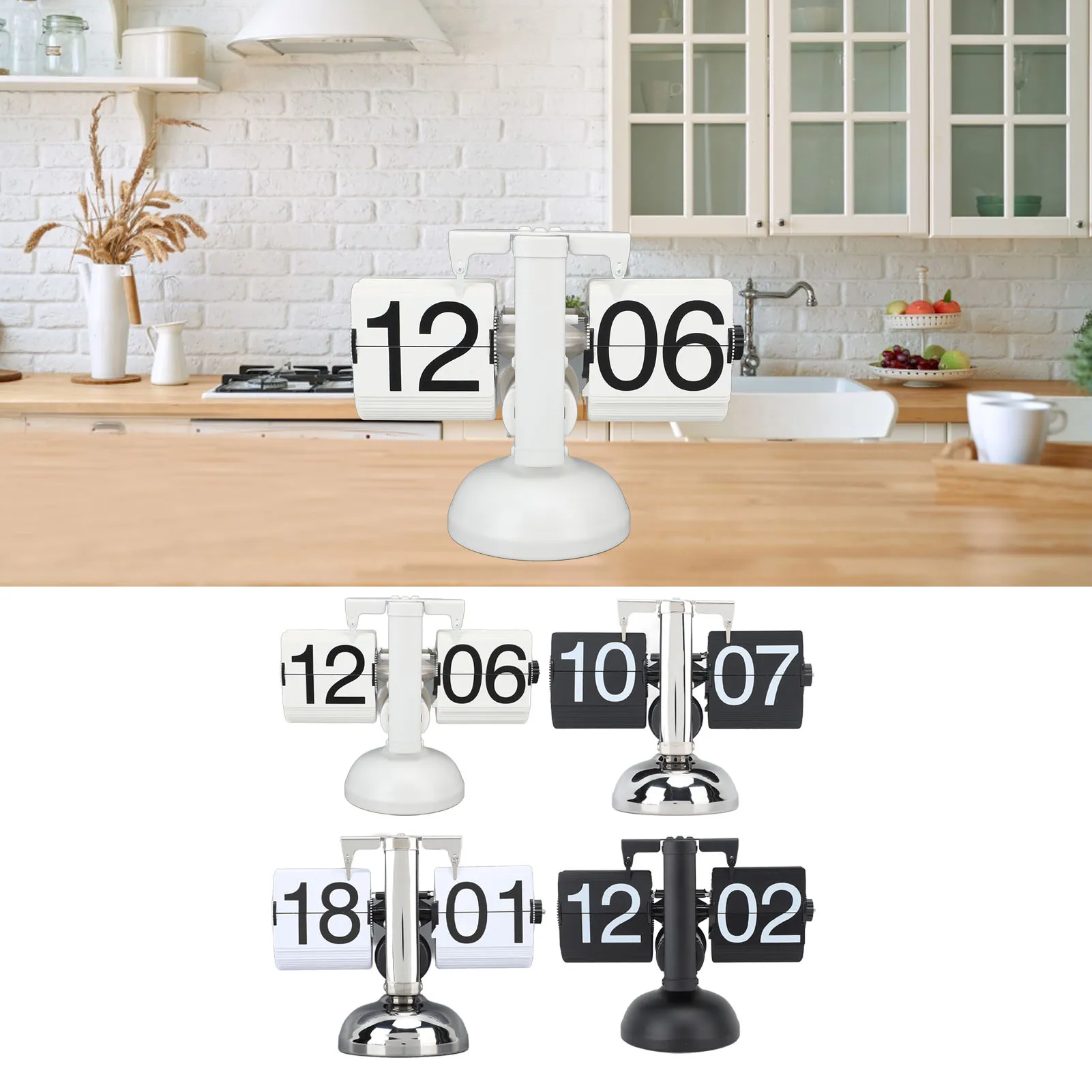 Uhr, große Anzahl, batteriebetrieben, 304 Edelstahl, Tisch-Retro-Uhr für Zuhause, 24-Stunden-Retro-Uhr